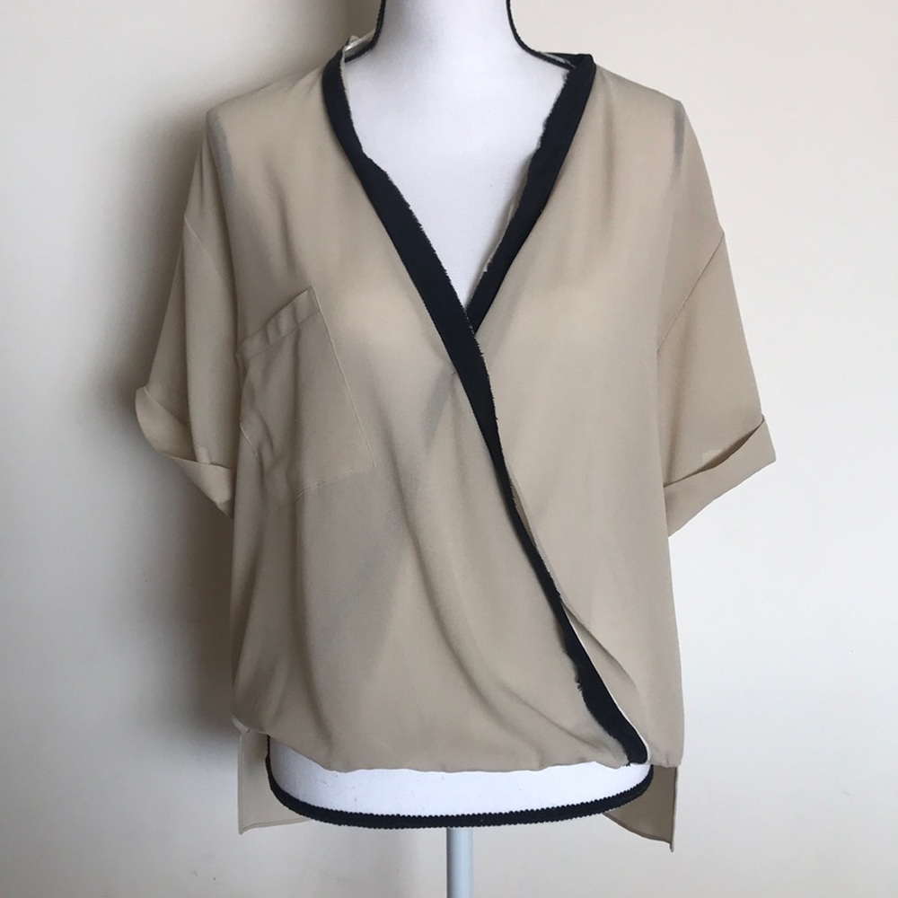 Zara Beige and Black Wrap Blouse